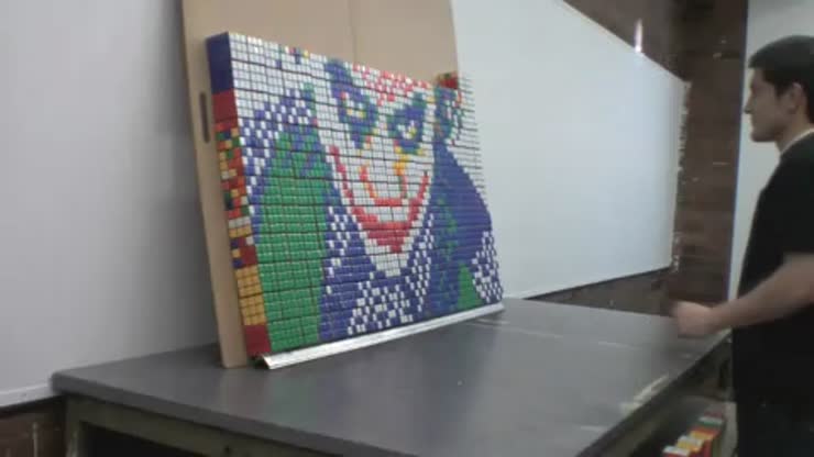 Rubik's cubes setup and turned into a mosaic